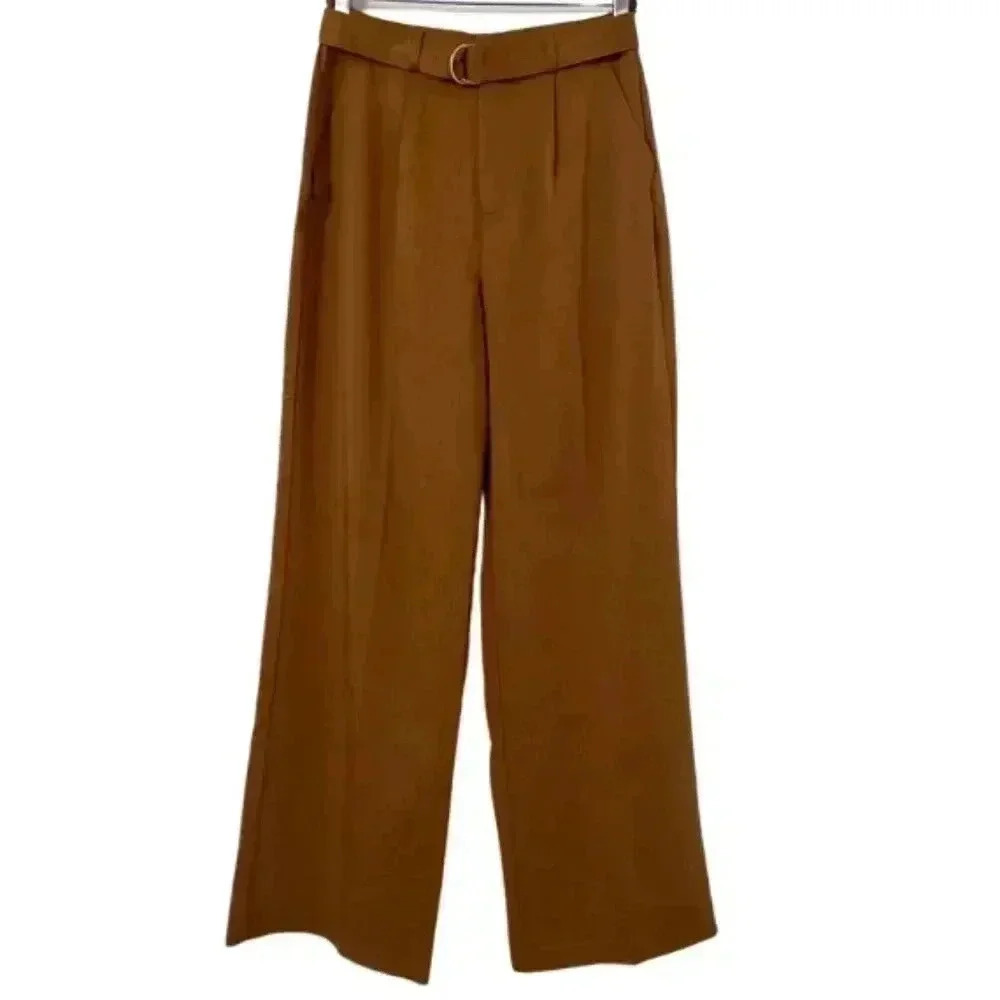 Seven for All Mankind High-Waist Pleated Semi Wide-Leg Trousers Brown Women's M - Picture 1 of 14